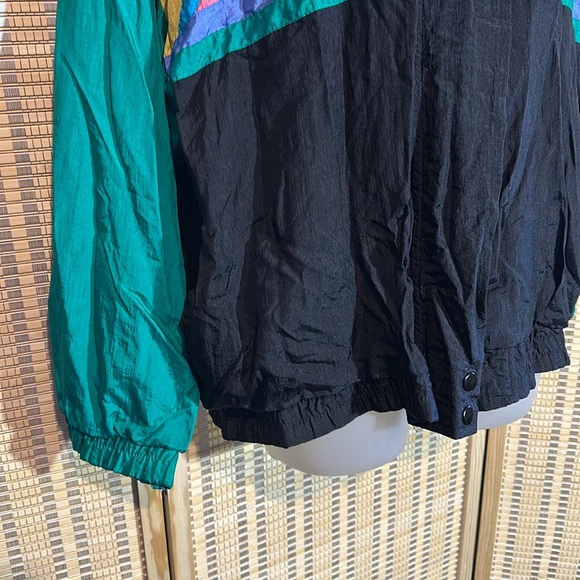 Ashley Hill Vintage 1990s Y2K Black Green Colorblock Zip Front Windbreaker Large - Picture 7 of 16